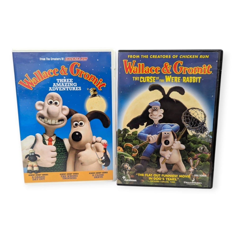 Wallace & Gromit DVD Lot Curse of Were-Rabbit Three Amazing Adventures Aardman